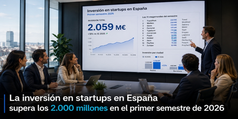 La inversión en startups en España supera los 2.059 millones en el primer semestre de 2026, un 5% más que el año anterior